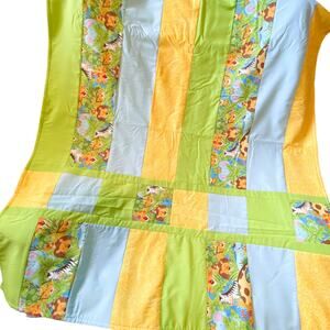 Baby Blanket Handmade Jungle Animal Theme Color Block Green Blue Yellow New